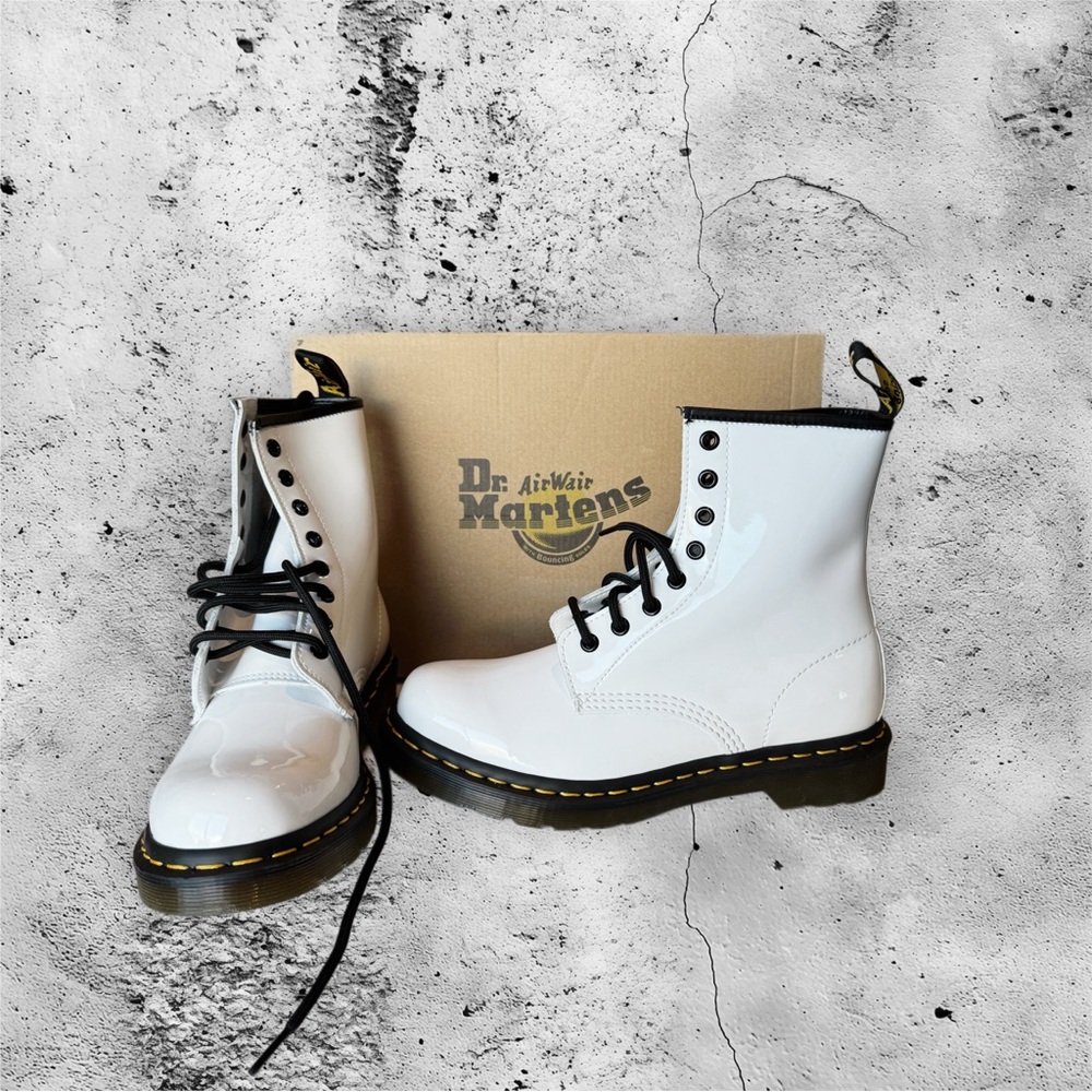 Dr. Martens White and Black Lace-Up Boots